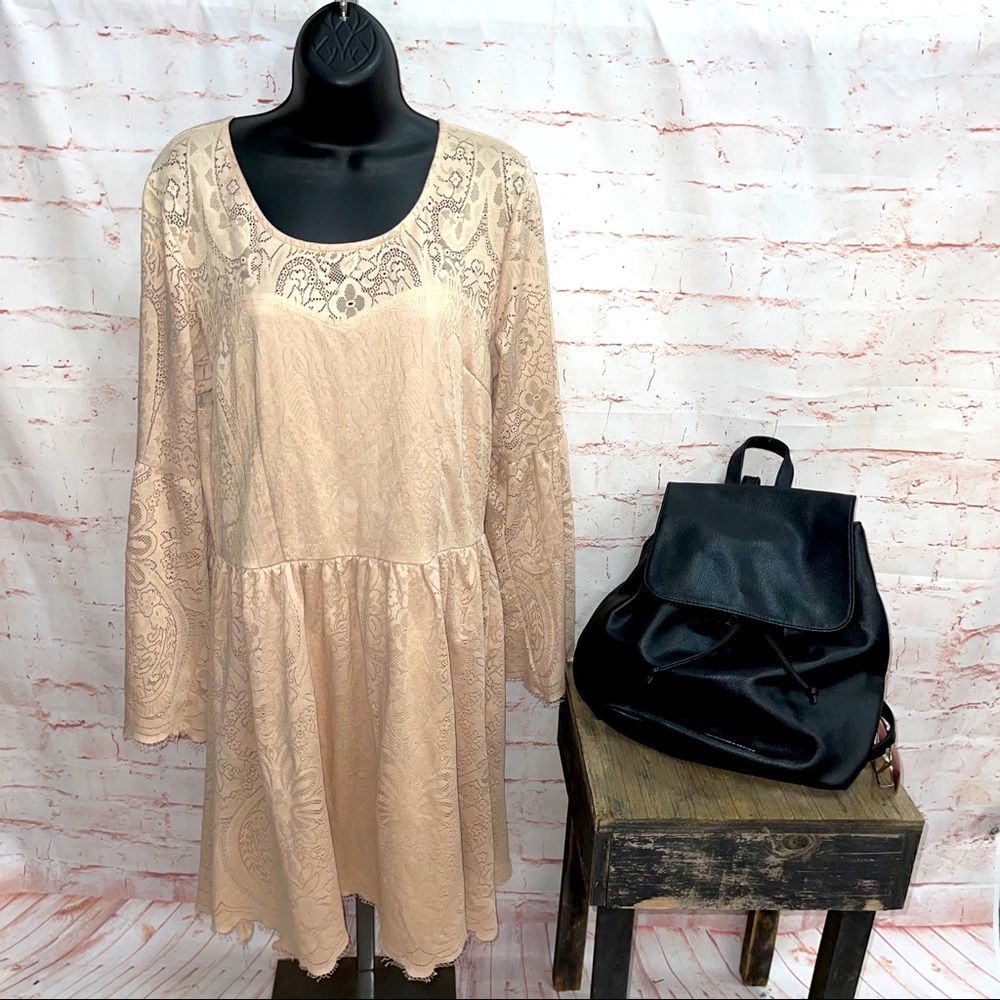 Soieblu Beige Lace Long-Sleeve Tunic Dress